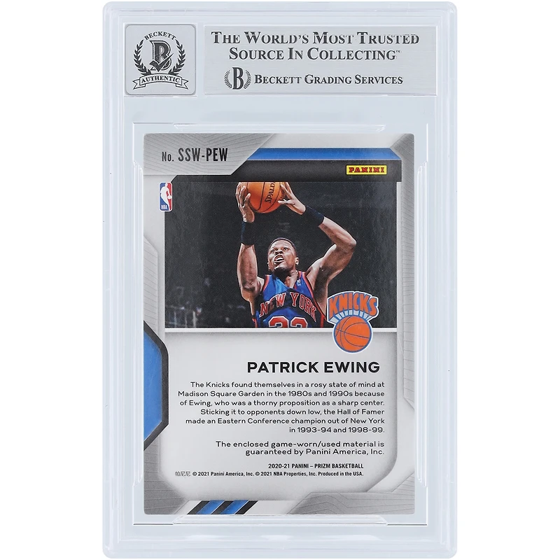 Carte authentifiée par Patrick Ewing (New York Knicks) - Saison 2020-2021 - Panini Prizm Sensational Swatches Jersey Relic #SSW-PEW - Authentifiée par Beckett Fanatics Witnessed - 10