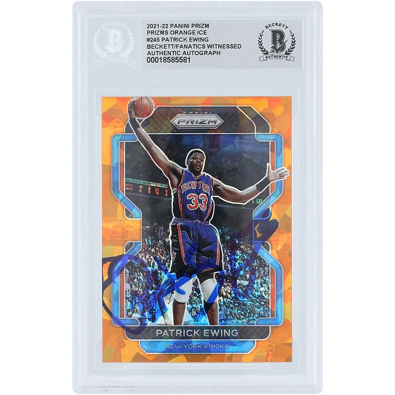 Carte authentifiée par Patrick Ewing (New York Knicks) - Saison 2021-2022 - Panini Prizm Orange Ice Prizm n° 245 - Authentifiée par Beckett Fanatics Witnessed