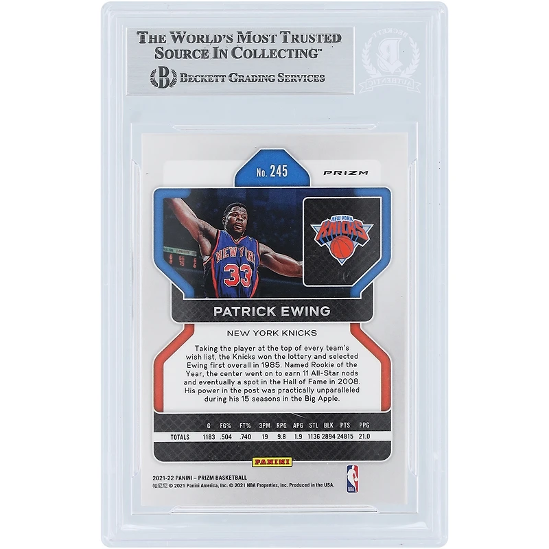 Carte authentifiée par Patrick Ewing (New York Knicks) - Saison 2021-2022 - Panini Prizm Orange Ice Prizm n° 245 - Authentifiée par Beckett Fanatics Witnessed