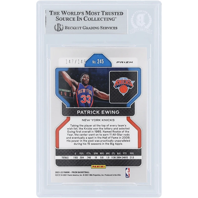 Carte autographiée de Patrick Ewing (New York Knicks) - Panini Prizm Purple Ice Prizm n° /149