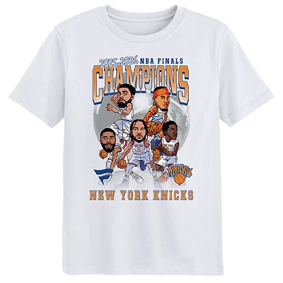 Preschool Fanatics White New York Knicks 2026 NBA Finals Champions Caricature T-Shirt