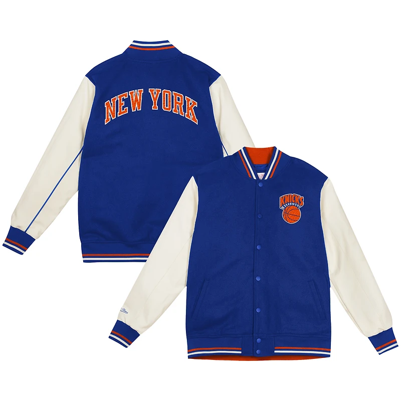 Veste universitaire Mitchell & Ness bleue New York Knicks à boutons-pression pour enfants d'âge préscolaire