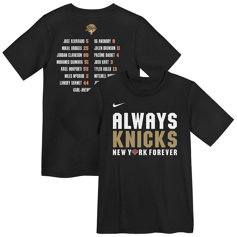 Preschool Nike Black New York Knicks 2026 NBA Finals Champions Roster T-Shirt