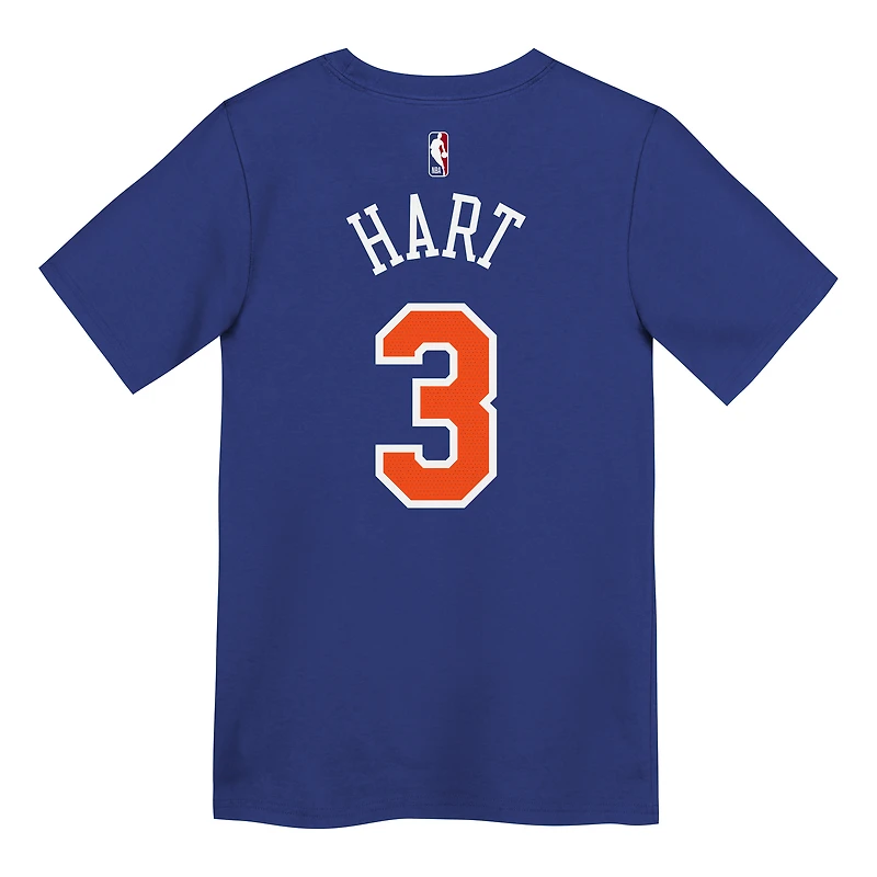 T-shirt Nike Josh Hart bleu New York Knicks pour enfants d'âge préscolaire, avec nom et numéro emblématiques