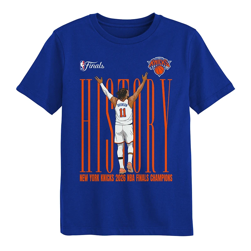 T-shirt d'histoire des champions NBA 2026 New York Knicks, collection Preschool Outerstuff Jalen Brunson Royal
