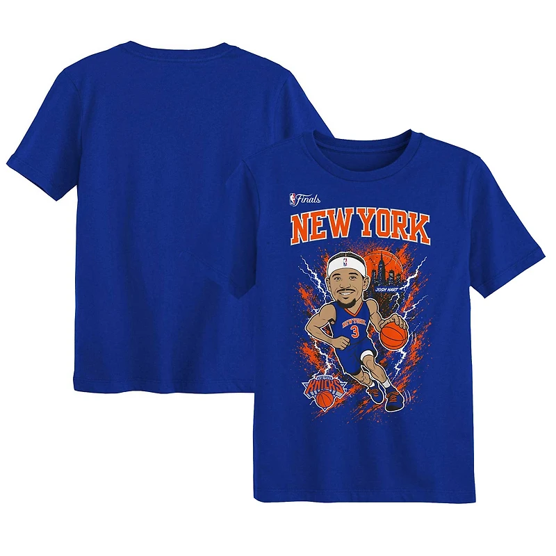 T-shirt bleu Josh Hart des New York Knicks, joueur finales NBA 2026, pour enfants d'âge préscolaire.