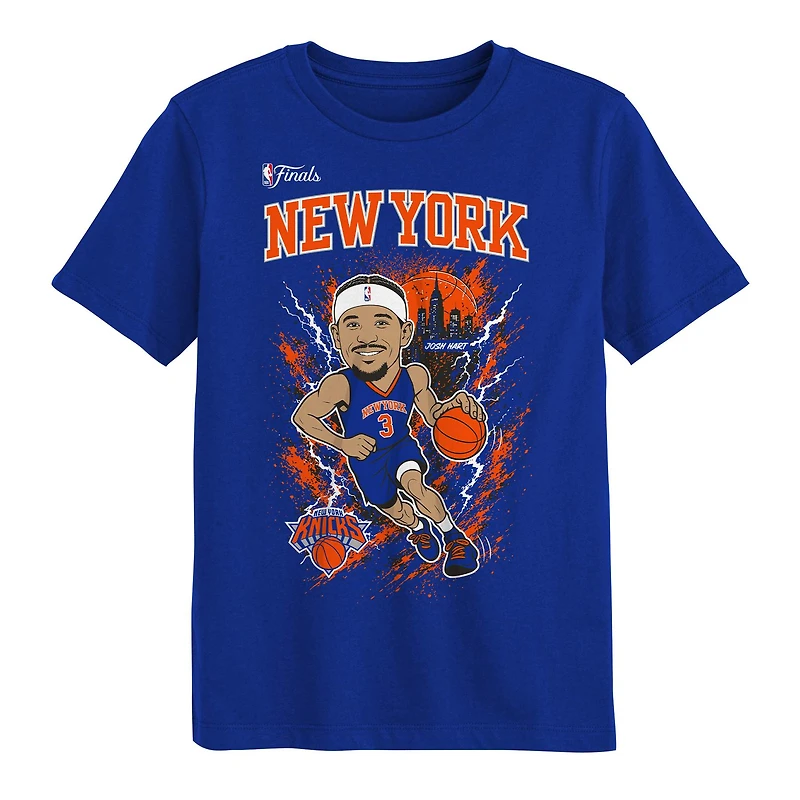 T-shirt bleu Josh Hart des New York Knicks, joueur finales NBA 2026, pour enfants d'âge préscolaire.