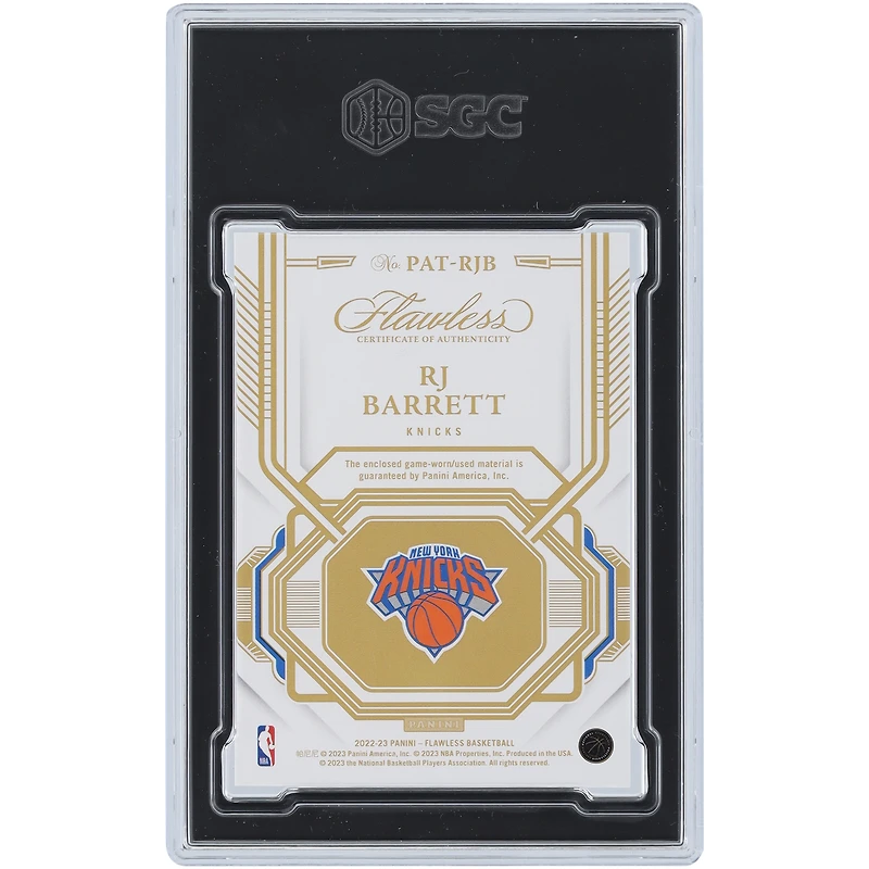 RJ Barrett New York Knicks 2022-23 Panini Flawless Platinum Logo Relic #PAT-RJB #1/1 SGC Authenticated 9 Card
