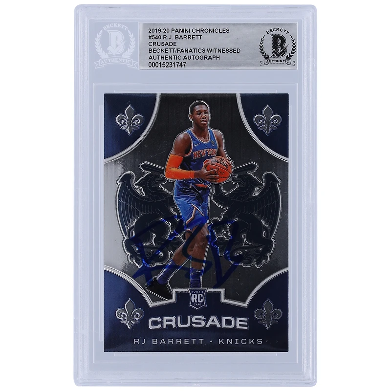 RJ Barrett New York Knicks Autographed 2019-20 Panini Chronicles Crusade #540 Beckett Fanatics Witnessed Authenticated Rookie Card
