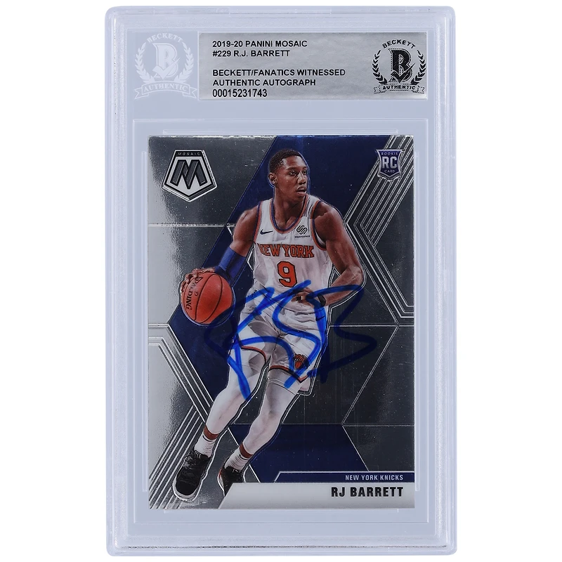 Carte de recrue authentifiée autographiée par RJ Barrett des New York Knicks Panini Mosaic #229 Beckett Fanatics 2019-20