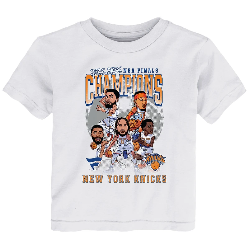 Toddler Fanatics White New York Knicks 2026 NBA Finals Champions Caricature T-Shirt