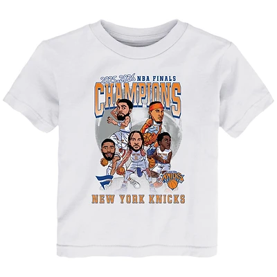 Toddler Fanatics White New York Knicks 2026 NBA Finals Champions Caricature T-Shirt