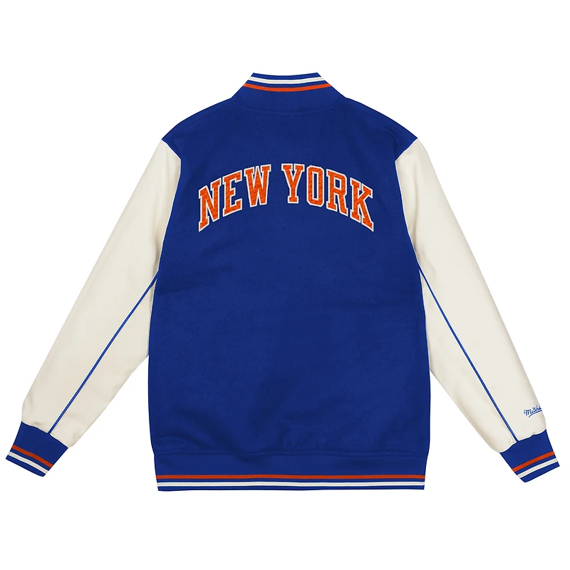 Veste universitaire Mitchell & Ness bleue New York Knicks pour tout-petit, modèle épais à boutons-pression