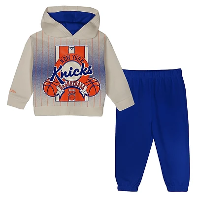 Toddler Mitchell & Ness Cream/Blue New York Knicks Retro Roots Oversized Pullover Hoodie Pants Set