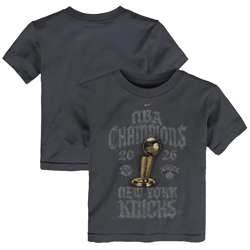 T-shirt Nike anthracite pour enfant New York Knicks, champions NBA 2026, vestiaire