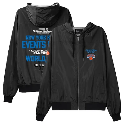 V116880 KNICKS BLACK UNISEX BLEACHER REPORT X MITCHELL & NESS BACKSTAGE CREW FZ JACKET JACMENMID