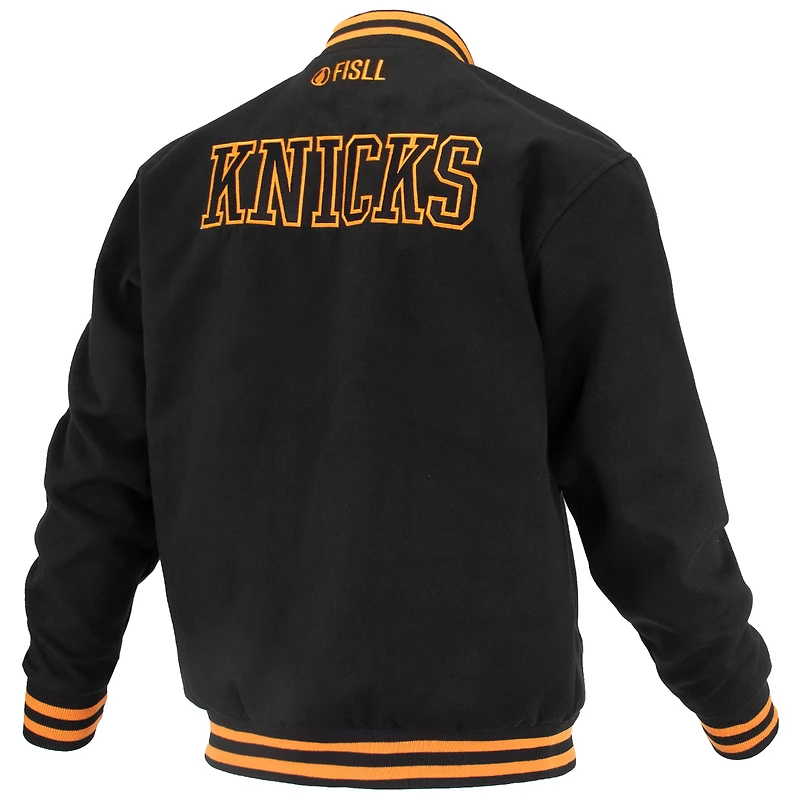 Unisex FISLL Black New York Knicks Logoman Shadow Collection Full-Snap Varsity Jacket