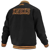 Unisex FISLL Black New York Knicks Logoman Shadow Collection Full-Snap Varsity Jacket