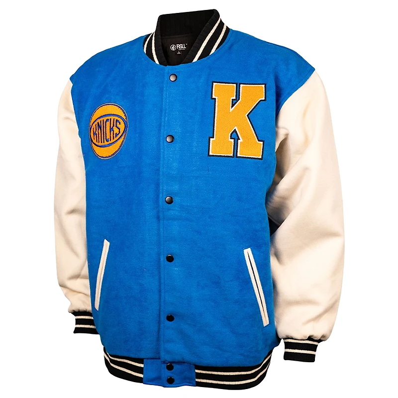 Unisex FISLL Blue/Cream New York Knicks Full-Snap Varsity Jacket