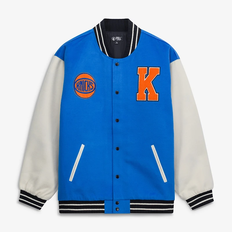 Unisex FISLL Blue/Cream New York Knicks Full-Snap Varsity Jacket