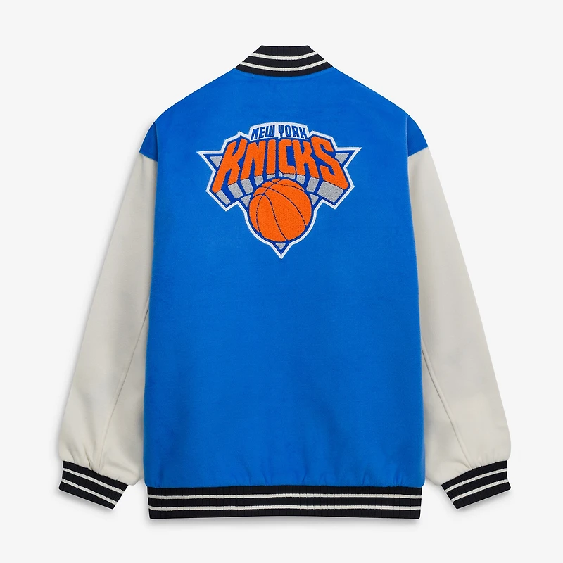 Veste universitaire unisexe FISLL bleue/crème New York Knicks à boutons-pression