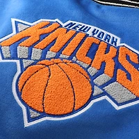 Veste universitaire unisexe FISLL bleue/crème New York Knicks à boutons-pression