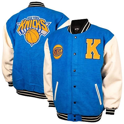 Unisex FISLL Blue/Cream New York Knicks Full-Snap Varsity Jacket