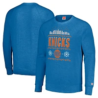 Unisex Homage Blue New York Knicks Holiday Raglan Pullover Sweatshirt