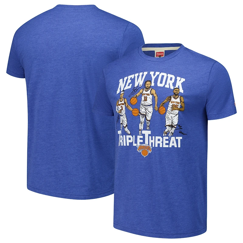 T-shirt unisexe hommage Josh Hart/Mikal Bridges/Jalen Brunson Royal New York Knicks Triple Threat Tri-Blend
