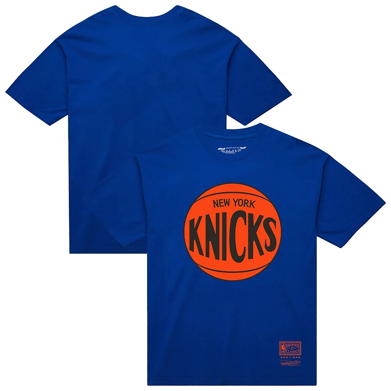 T-shirt unisexe Mitchell & Ness bleu New York Knicks Hardwood Classics avec logo MVP