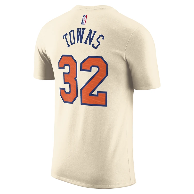 Unisex Nike Karl-Anthony Towns Cream New York Knicks 2025/26 City Edition Name & Number T-Shirt