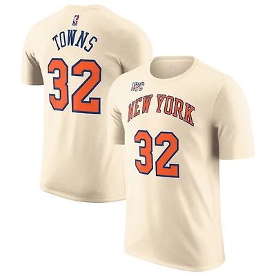 T-shirt unisexe Nike Karl-Anthony Towns crème New York Knicks édition City 2025/26 avec nom et numéro