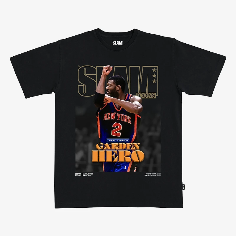 Unisex SLAM Larry Johnson Black New York Knicks Hardwood Classics Cover T-Shirt