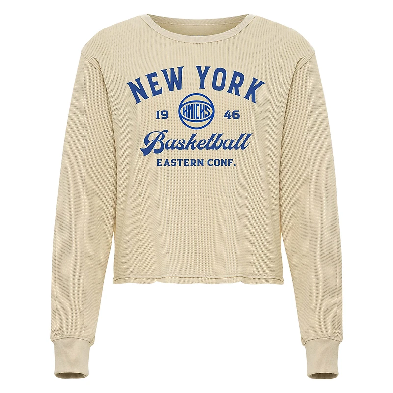 T-shirt unisexe en tricot gaufré à manches longues Cullen de la collection High Country des New York Knicks couleur crème Sportiqe
