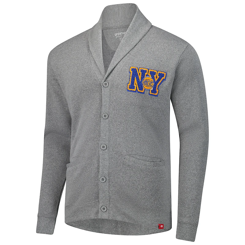 Unisex Sportiqe Heather Gray New York Knicks Henshaw Full-Button Cardigan Sweater