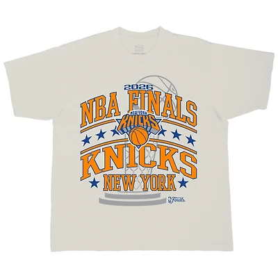 T-shirt unisexe Stadium Essentials crème New York Knicks 2026 NBA Finals No Regrets