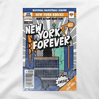 T-shirt unisexe Stadium Essentials blanc New York Knicks, coupe carrée, motif couverture de bande dessinée