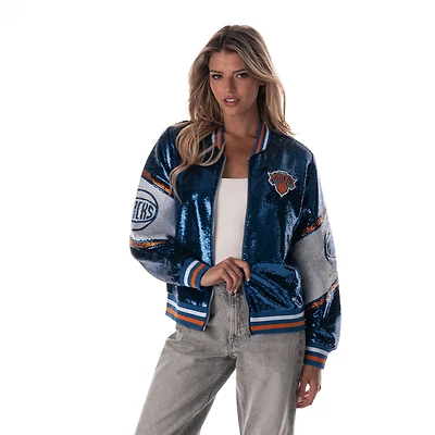 Unisex The Wild Collective  Blue New York Knicks Sequin Bomber Full-Zip Jacket