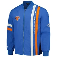 Blouson aviateur unisexe The Wild Collective bleu New York Knicks Stitch Applique entièrement zippé