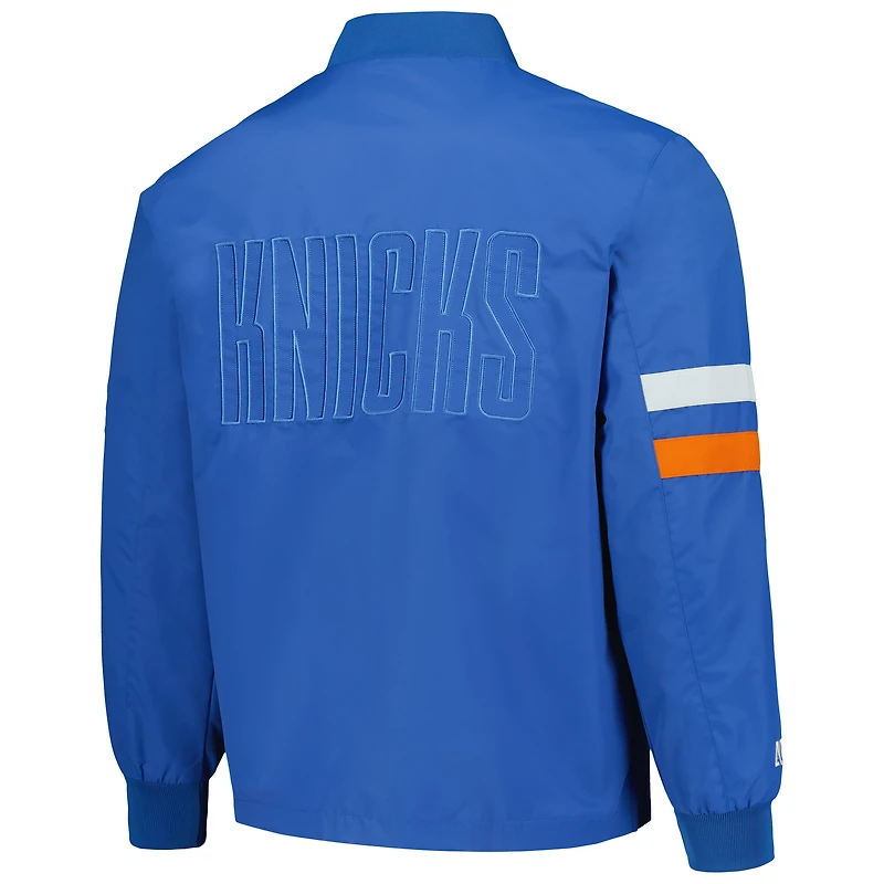 Blouson aviateur unisexe The Wild Collective bleu New York Knicks Stitch Applique entièrement zippé