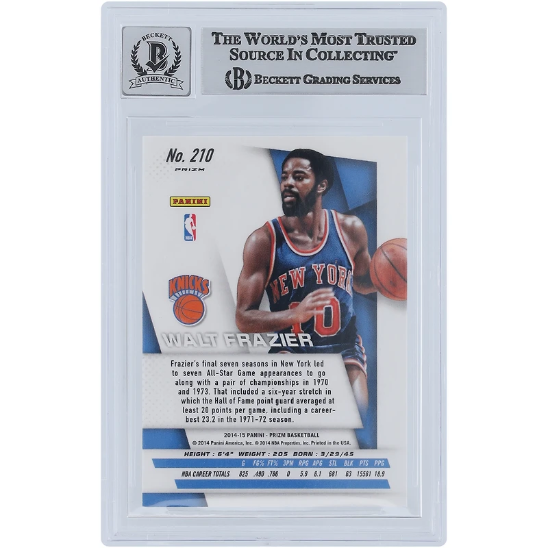 Walt Frazier New York Knicks Autographed 2014-15 Panini Prizm Blue & Green Mosaic Prizm #210 Beckett Fanatics Witnessed Authenticated 9/10 Card 