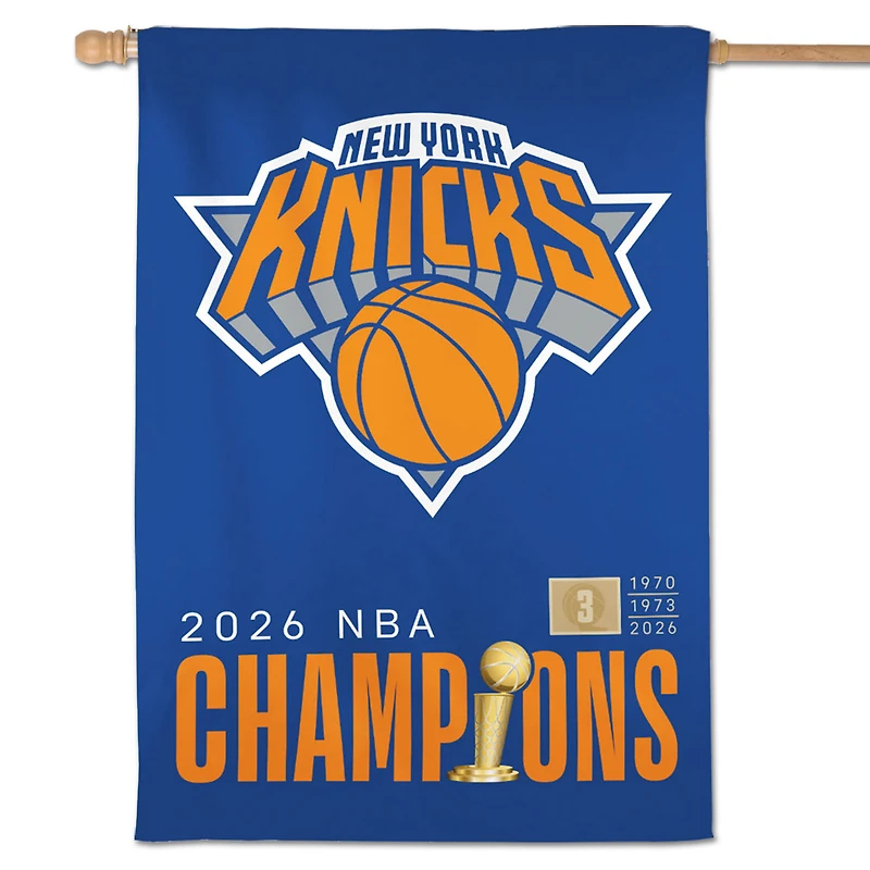 Bannière verticale double face WinCraft New York Knicks, champions des finales NBA 2026, 28 po x 40 po
