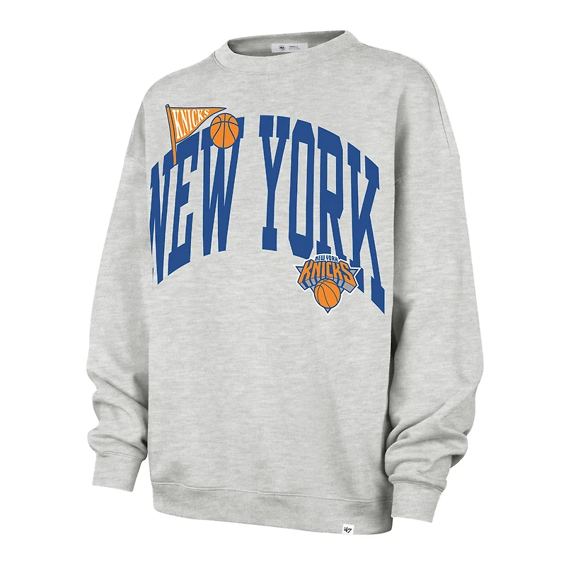 Sweat-shirt oversize à logo arqué gris New York Knicks pour femme, modèle 47