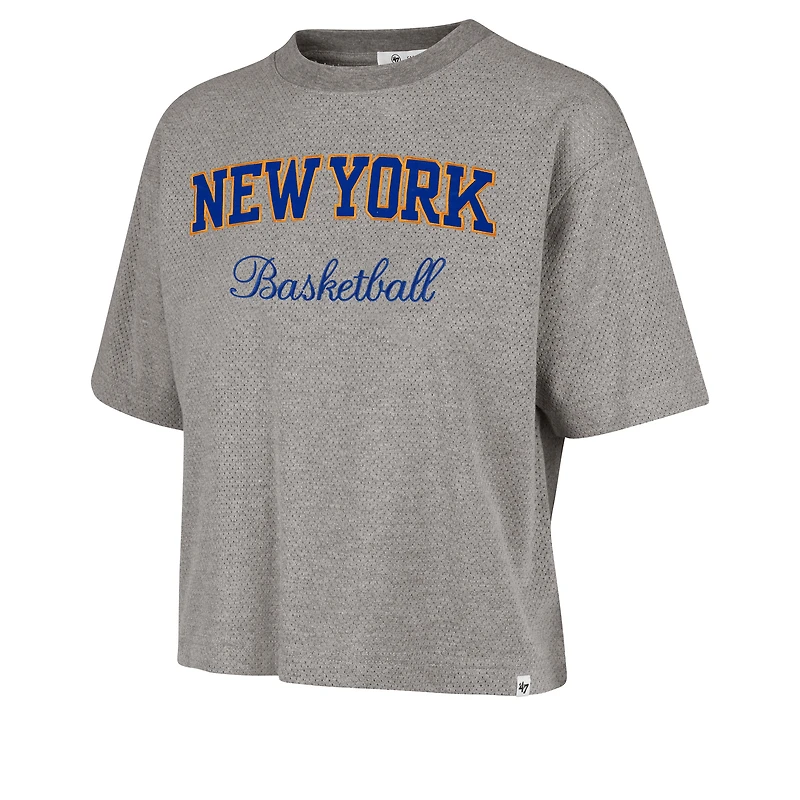 Women's '47  Gray New York Knicks Pivot Drop Needle Cropped T-Shirt