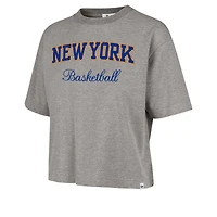 Women's '47  Gray New York Knicks Pivot Drop Needle Cropped T-Shirt