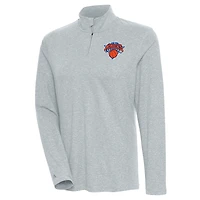 Women's Antigua  Heather Gray New York Knicks Confront Quarter-Zip Pullover Top