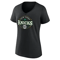 T-shirt noir à col en V porte-bonheur des New York Knicks pour femmes