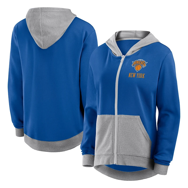 Sweat à capuche zippé bleu New York Knicks Hit It French Terry pour femme