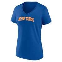 Women's  Blue New York Knicks Team Wordmark V-Neck T-Shirt