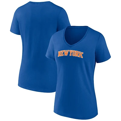 Women's Blue New York Knicks Team Wordmark V-Neck T-Shirt
